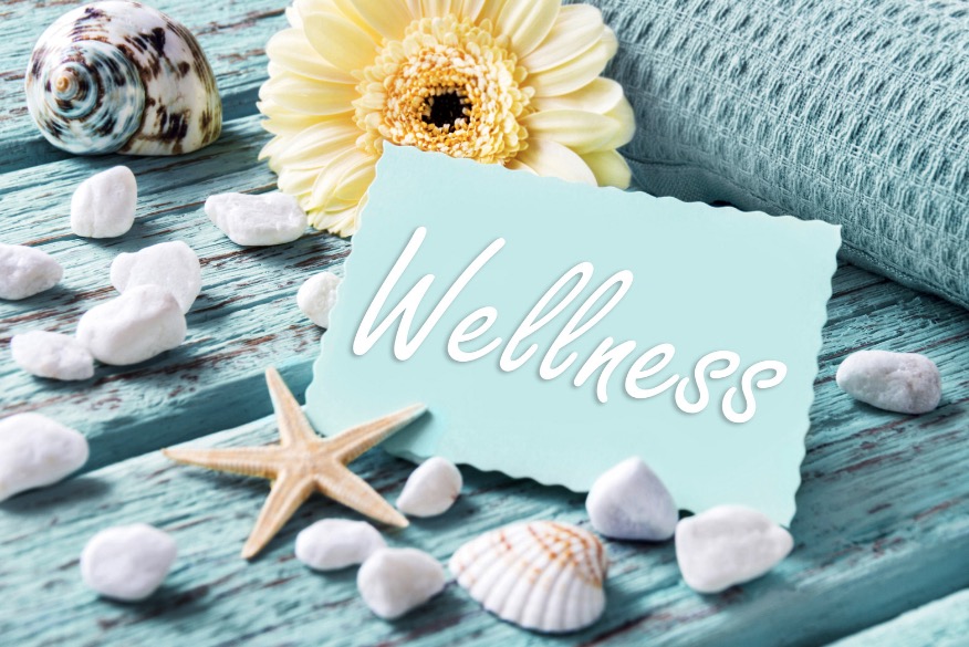 Wellness card with shells and stones