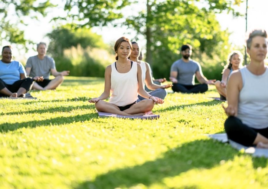Corporate wellbeing group session outdoors